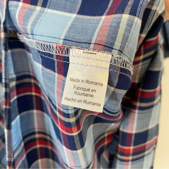 Haupt Regular Fit 41/42 Blue Plaid Checketed Short Sleeve Shirt 16.5 Germany - Picture 14 of 16